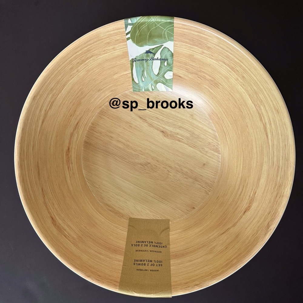 🎁2PC Tommy Bahama Melamine Serving Bowl -11” x 4”- 100% - BPA Free - Wood Grain